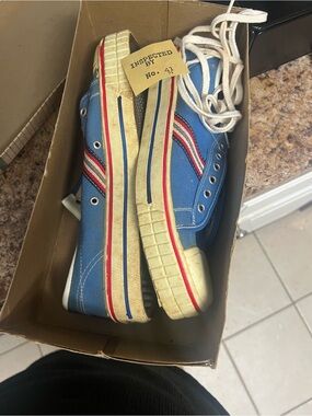 Blue Canvas Men’s Athletic Sneakers with Red & White Trim